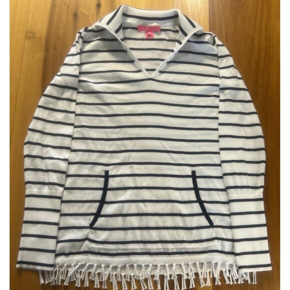 Lilly Pulitzer Crestwood Women’s Sweater. XS. Fringe. Front Pocket. Black/white - Picture 2 of 10